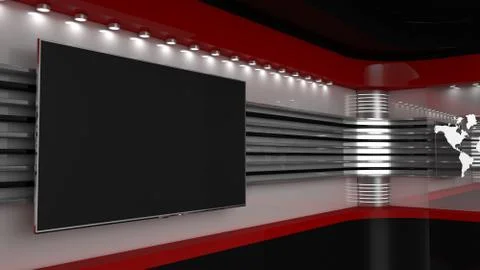 Tv Studio. Backdrop for TV shows .TV on wall. News studio. Stock Illustration