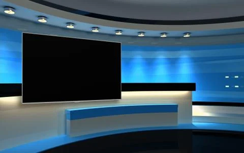 Tv Studio. Backdrop for TV shows .TV on wall. News studio 库存插图