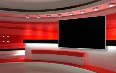 Tv Studio. Backdrop for TV shows .TV on wall. News studio. 库存插图