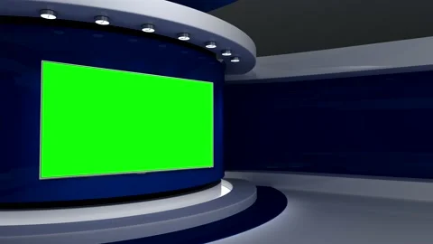 TV studio. Blue background. Green screen background. News studio. Vidéo 151302756