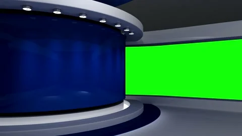 TV studio. Blue background. Green screen background. News studio. Vidéo 151302784