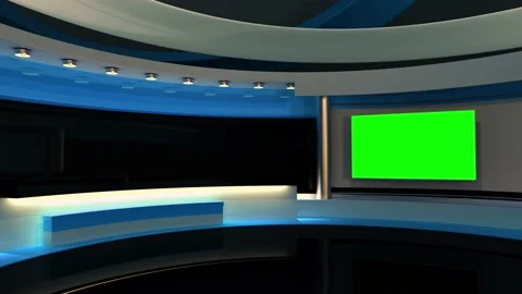 Tv Studio. Blue studio. Backdrop for TV shows .TV on wall. News studio. 스톡 동영상 136859721