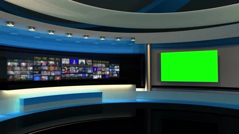 Tv Studio. Blue studio. Backdrop for TV shows .TV on wall. News studio. 스톡 동영상 136859728