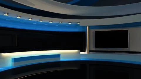 Tv Studio. Blue studio. Backdrop for TV shows .TV on wall. News studio Stock Illustration
