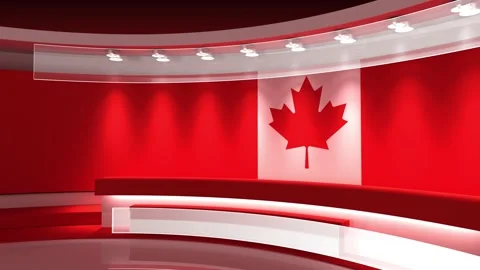 TV studio. Canada. Canada flag. News studio. 3d render. 3d Stock Footage 144811420