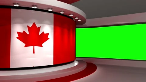 TV studio. Canada. Canada flag. News studio. Green screen background Stock Footage 151302981