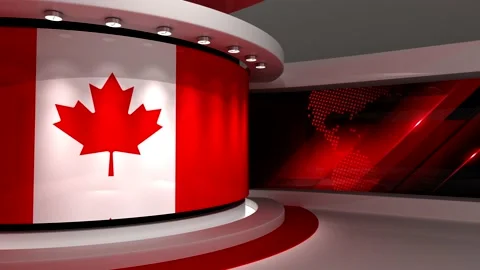 TV studio. Canada. Canada flag. News studio. 3d render. 3d Stock Footage 151302994