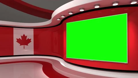 TV studio. Canada. Canada flag. News studio. Green screen background Stock Footage 151303004