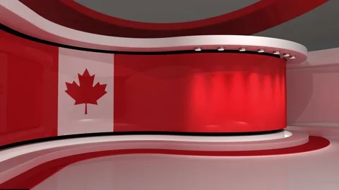 TV studio. Canada. Canada flag. News studio. 3d render. 3d Stock Footage 151303010