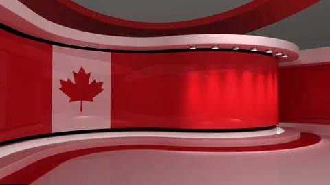 TV studio. Canada. Canada flag. News studio. 3d render. 3d Stock Footage 151303018