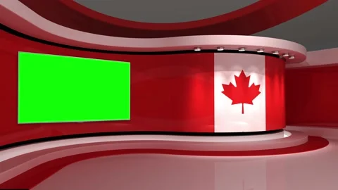 TV studio. Canada. Canada flag. News studio. Green screen background Stock Footage 151303019