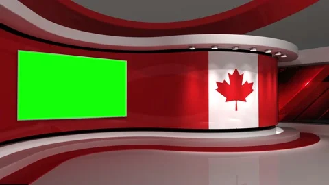 TV studio. Canada. Canada flag. News studio. Green screen background Stock Footage 151303027