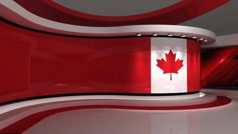TV studio. Canada. Canada flag. News studio. 3d render. 3d Stock Footage 151303029
