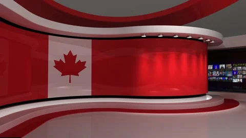 TV studio. Canada. Canada flag. News studio. Background Stock Footage 151303036