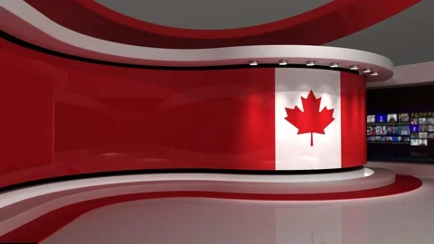 TV studio. Canada. Canada flag. News studio. Background Stock Footage 151303043