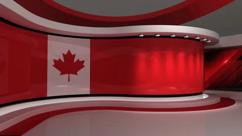 TV studio. Canada. Canada flag. News studio. Background Stock Footage 151303044