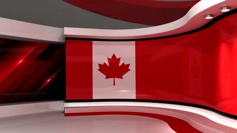 TV studio. Canada. Canada flag. News studio. 3d render. 3d Stock Footage 151303073