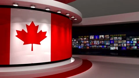 TV studio. Canada. Canada flag. News studio.  Loop animation. 3d render. 3d Stock Footage 151303097