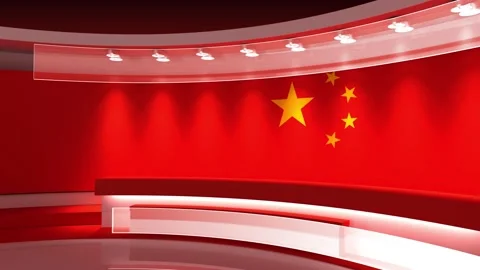 TV studio. Chinese flag background. News studio Stock Footage 144811371