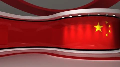 TV studio. Chinese flag background. News studio Stock Footage 152123233