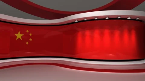 TV studio. Chinese flag background. News studio Stock Footage 152123246