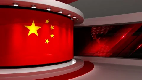 TV studio. Chinese flag background. News studio.  3d render. 3d Stock Footage 152123249