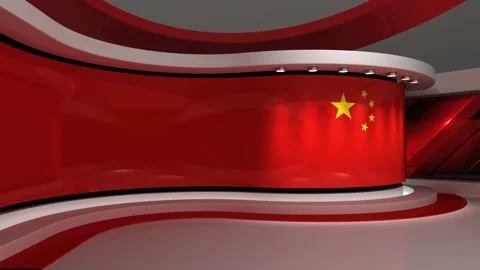 TV studio. Chinese flag background. News studio. Background. 3d render. 3d Stock Footage 152123261