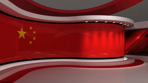 TV studio. Chinese flag background. News studio. Background. 3d render. 3d Stock Footage 152123282