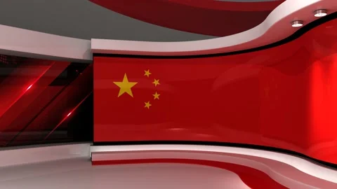 TV studio. Chinese flag background. News studio. Background. 3d render. 3d Stock Footage 152123323