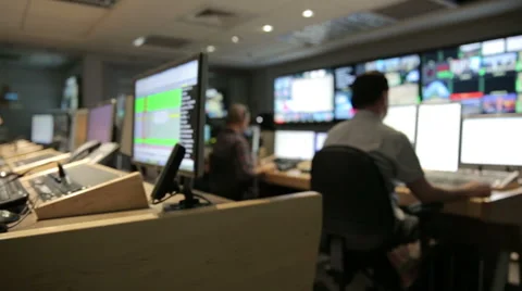 TV studio control room track right Stock Footage