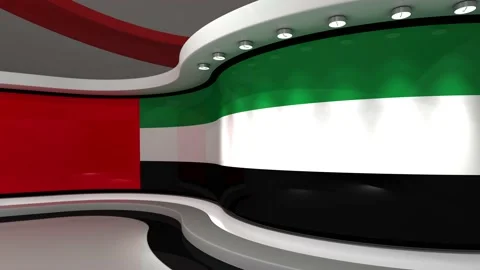 TV studio. Dubai. Dubai flag. News studio. 3d render. 3d Stock Footage 152123338