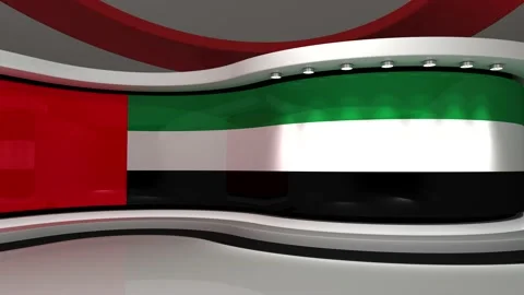 TV studio. Dubai. Dubai flag. News studio. 3d render. 3d Stock Footage 152123339