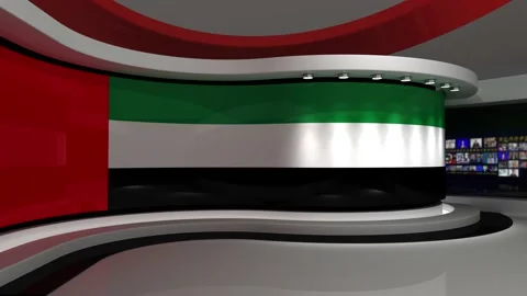 TV studio. Dubai. Dubai flag. News studio. 스톡 동영상 152123353