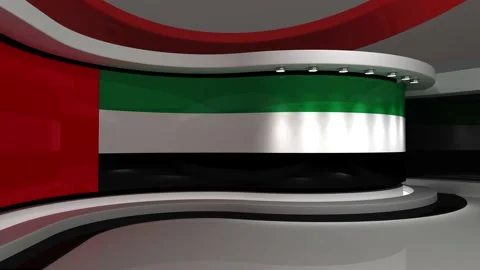 TV studio. Dubai. Dubai flag. News studio. 3d render. 3d Stock Footage 152123355