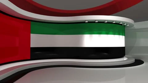 TV studio. Dubai. Dubai flag. News studio. 3d render. 3d 스톡 동영상 152123370