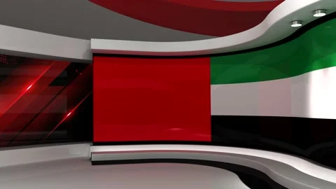 TV studio. Dubai. Dubai flag. News studio. 3d render. 3d 스톡 동영상 152123371