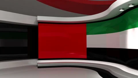TV studio. Dubai. Dubai flag. News studio. 3d render. 3d 스톡 동영상 152123385