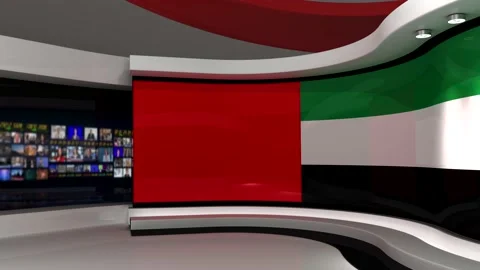 TV studio. Dubai. Dubai flag. News studio. 스톡 동영상 152123396