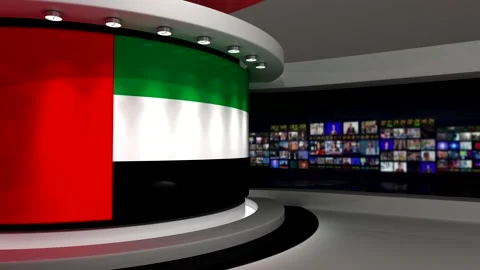 TV studio. Dubai. Dubai flag. News studio. 스톡 동영상 152123411