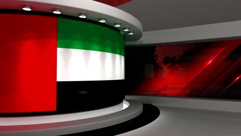 TV studio. Dubai. Dubai flag. News studio. Stock Footage 152123451