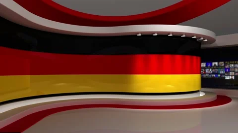 TV studio. Germany. German flag. News studio. News room. 3d render. 3d 스톡 동영상 152123817