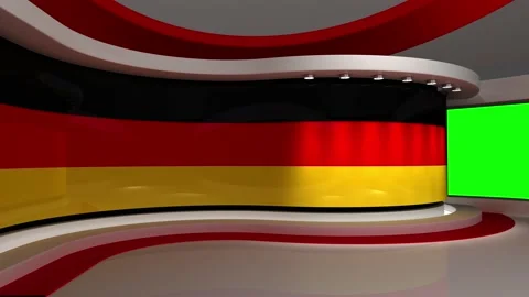 TV studio. Germany. German flag. News studio. Gdreen screen background. Stock Footage 152123859