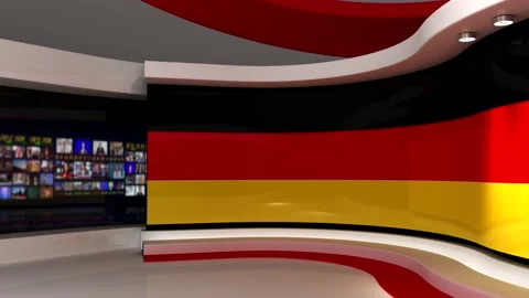 TV studio. Germany. German flag. News studio. 스톡 동영상 152123919