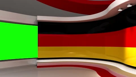 TV studio. Germany. German flag. News studio. Gdreen screen background. 스톡 동영상 152123935