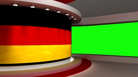 TV studio. Germany. German flag. News studio. Gdreen screen background. Stock Footage 152123947