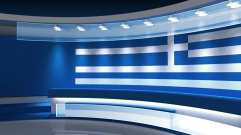 TV studio. Greek flag background. News studio. Background Stock Footage 144811520