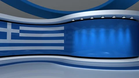 TV studio. Greek flag background. News studio. 3d render. 3d 스톡 동영상 152124194