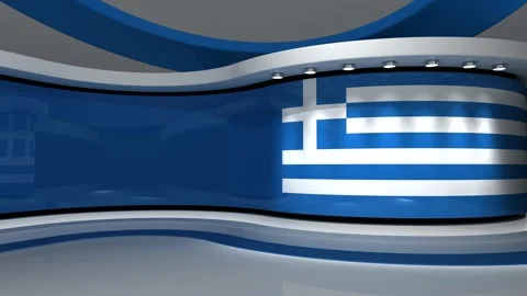 TV studio. Greek flag background. News studio. Background 스톡 동영상 152124221