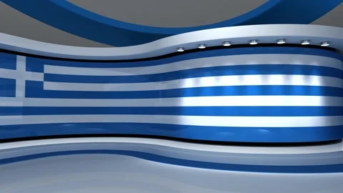 TV studio. Greek flag background. News studio. 3d render. 3d 스톡 동영상 152124222