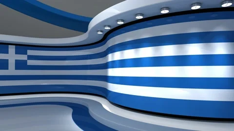 TV studio. Greek flag background. News studio. 3d render. 3d 스톡 동영상 152124305